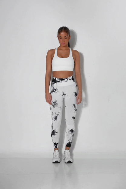 White Tie Dye Scrunch Leggings - for dame - Famme - Leggings